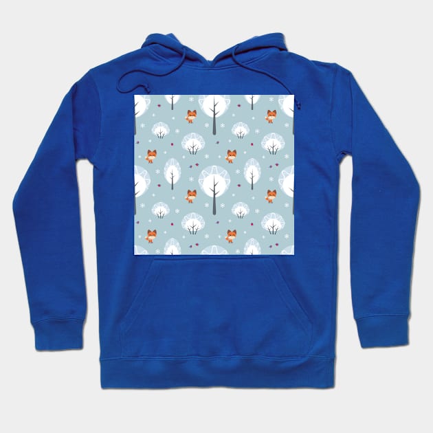 Winter Pattern with Foxes and Birds Hoodie by labatchino